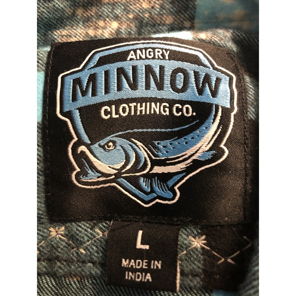 Angry Minnow Shirt Mens Large Blue Check Flannel Unicorn Stab People Graphic - Picture 7 of 7